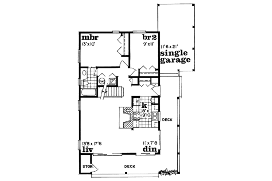 Floor Plan - Main Floor for Cabin House Plan #47-430 - 4 bed, 1 bath