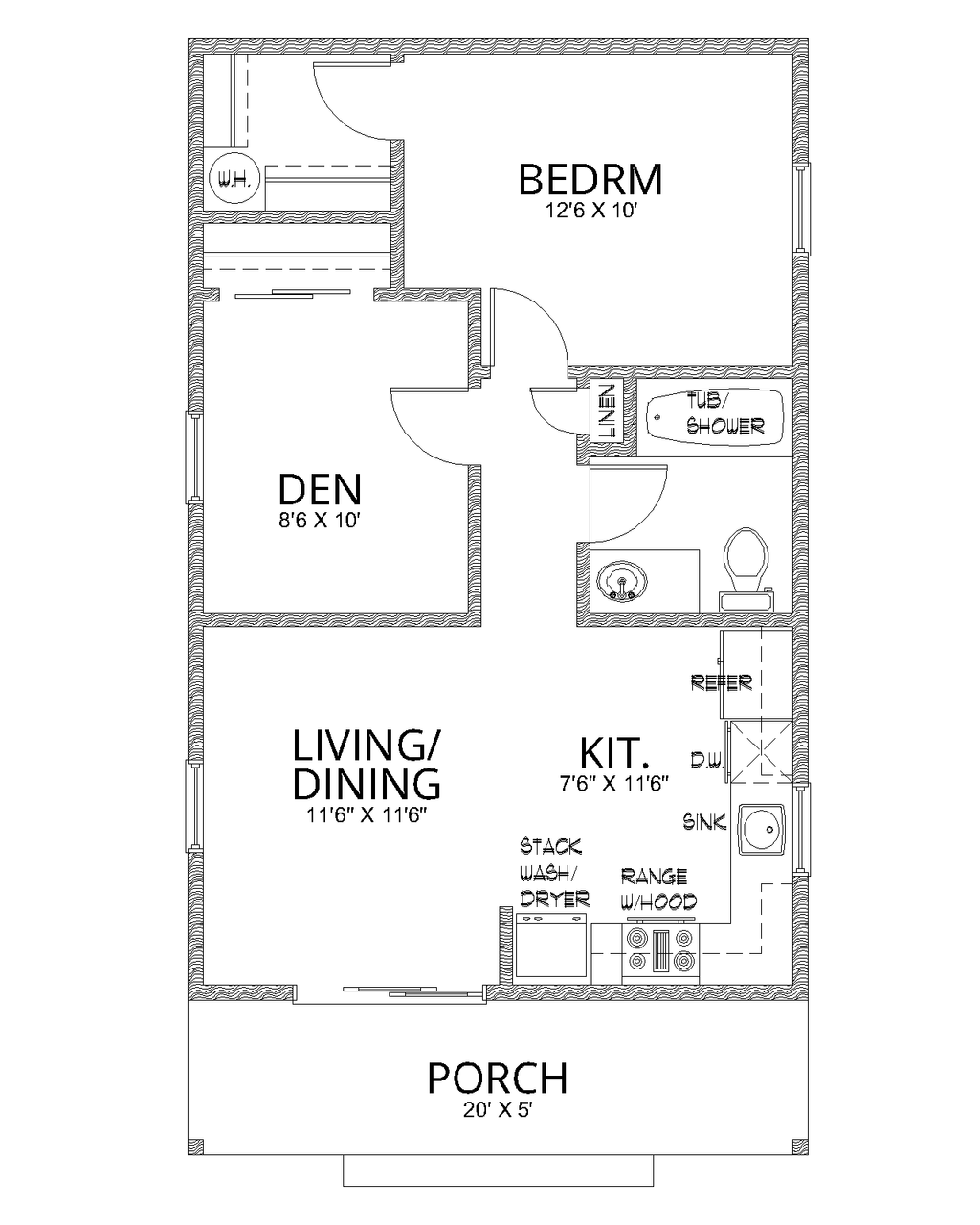 Bungalow Style House Plan - 2 Beds 1 Baths 620 Sq/Ft Plan #112-185 ...