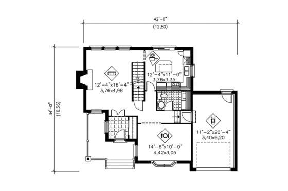 Floor Plan - Main Floor for European House Plan #25-4156 - 3 bed, 1.5 bath