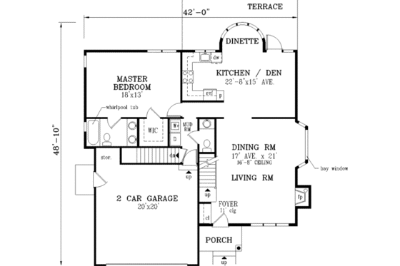Floor Plan - Main Floor for Traditional House Plan #3-161 - 4 bed, 2.5 bath
