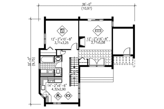 Floor Plan - Main Floor for Contemporary House Plan #25-2292 - 3 bed, 1 bath