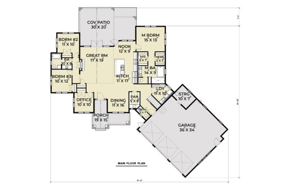 Floor Plan - Main Floor for Farmhouse House Plan #1070-22 - 3 bed, 2.5 bath