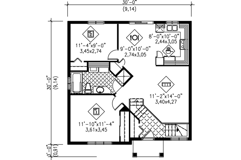 Architectural House Design - Floor Plan - Main Floor for Traditional House Plan #25-177 - 2 bed, 1 bath