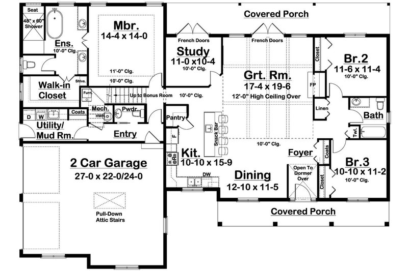 House Blueprint - Floor Plan - Main Floor for Farmhouse House Plan #126-240 - 3 bed, 2.5 bath