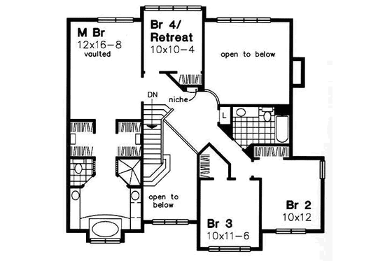 Floor Plan - Upper Floor for Traditional House Plan #50-166 - 4 bed, 2.5 bath