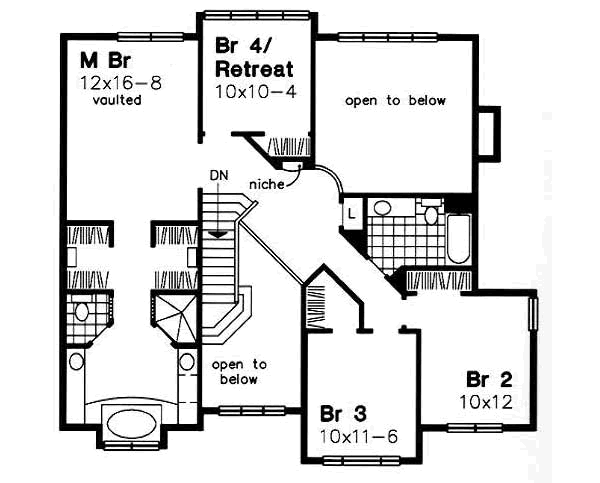 Traditional Floor Plan - Upper Floor Plan #50-166