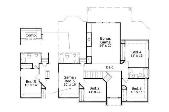 Floor Plan - Upper Floor for Colonial House Plan #411-223 - 4 bed, 2 bath