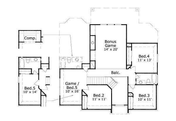 Colonial Floor Plan - Upper Floor Plan #411-223