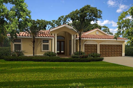 Exterior - Front Elevation for Mediterranean House Plan #420-269 - 4 bed, 3 bath