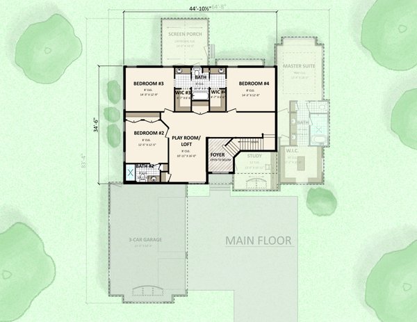 House Blueprint - Floor Plan - Upper Floor for Colonial House Plan #1089-36 - 4 bed, 3.5 bath