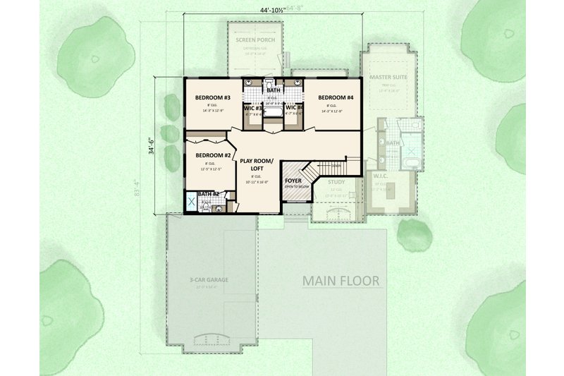 House Blueprint - Floor Plan - Upper Floor for Colonial House Plan #1089-36 - 4 bed, 3.5 bath
