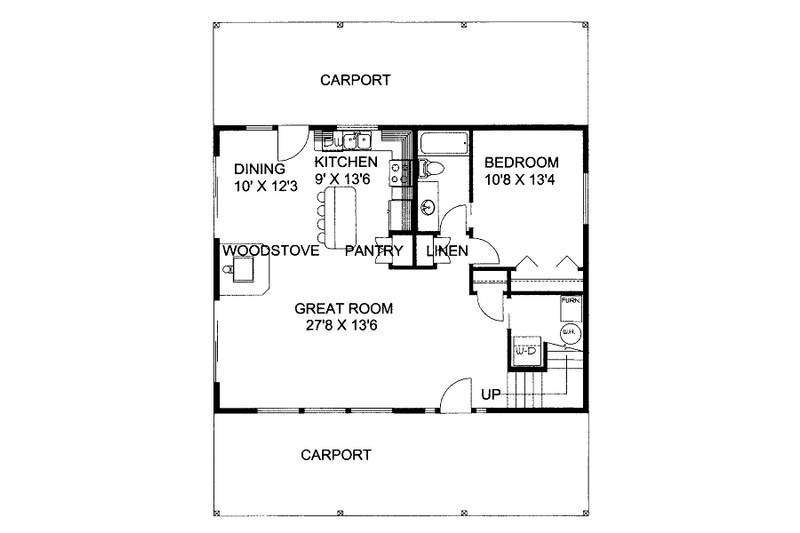 Architectural House Design - Floor Plan - Main Floor for Bungalow House Plan #117-734 - 2 bed, 2 bath