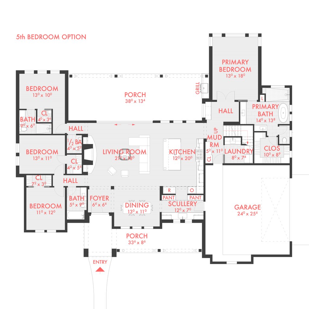 Floor Plan - Main Floor 1 for Farmhouse House Plan #80-230 - 4 bed, 2.5 bath