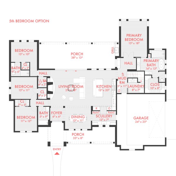Dream House Plan - Floor Plan - Main Floor 1 for Farmhouse House Plan #80-230 - 4 bed, 2.5 bath