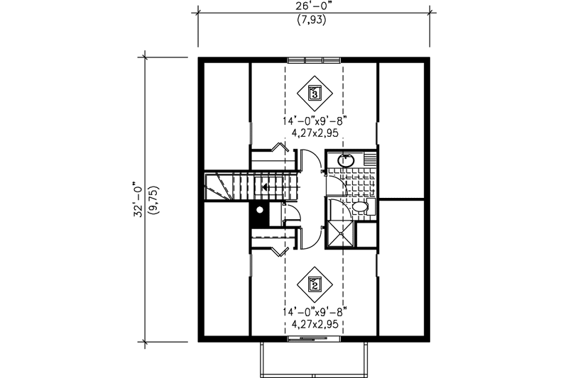 Dream House Plan - Floor Plan - Upper Floor for Cottage House Plan #25-1106 - 3 bed, 2 bath
