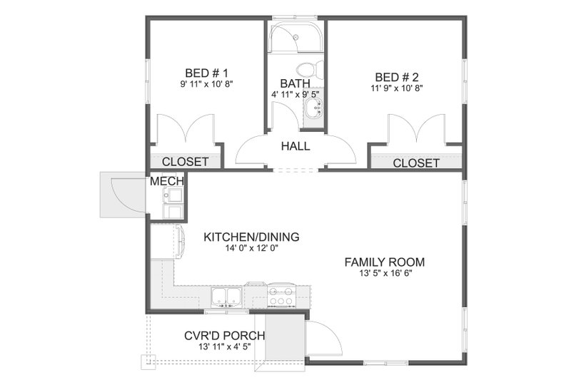 House Plan Design - Floor Plan - Main Floor for Craftsman House Plan #1060-333 - 2 bed, 1 bath