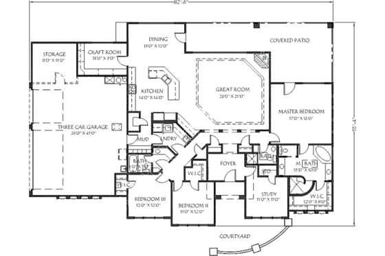 Floor Plan - Main Floor for Mediterranean House Plan #24-260 - 4 bed, 3 bath