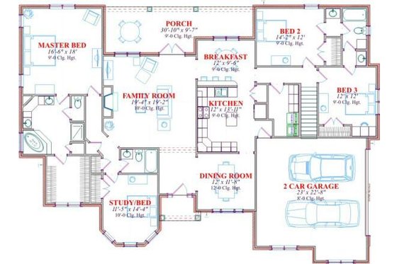 Floor Plan - Main Floor for European House Plan #63-173 - 4 bed, 3 bath