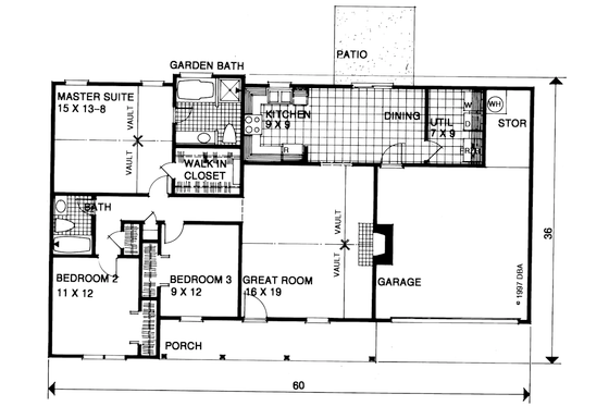 Floor Plan - Main Floor for Ranch House Plan #30-353 - 3 bed, 2 bath