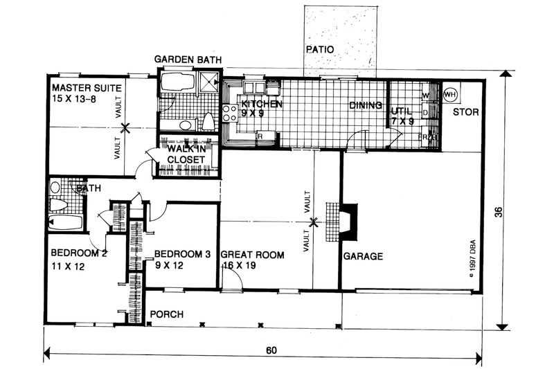 Architectural House Design - Floor Plan - Main Floor for Ranch House Plan #30-353 - 3 bed, 2 bath