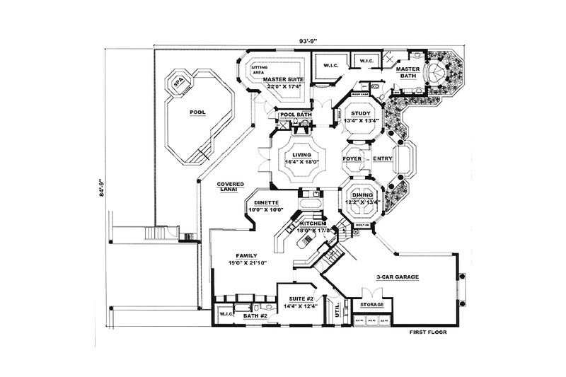 House Plan Design - Floor Plan - Main Floor for Mediterranean House Plan #27-213 - 4 bed, 5 bath