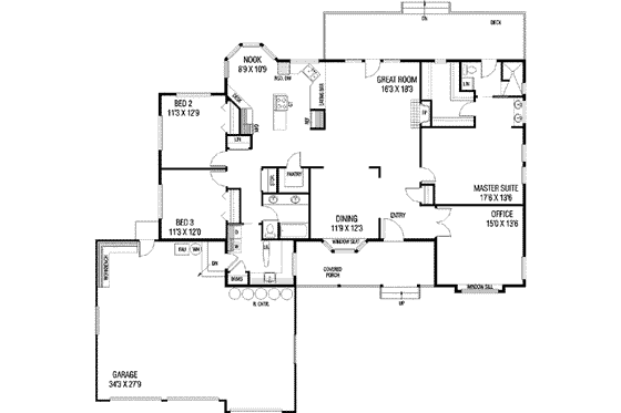 Floor Plan - Main Floor for Ranch House Plan #60-245 - 4 bed, 2 bath