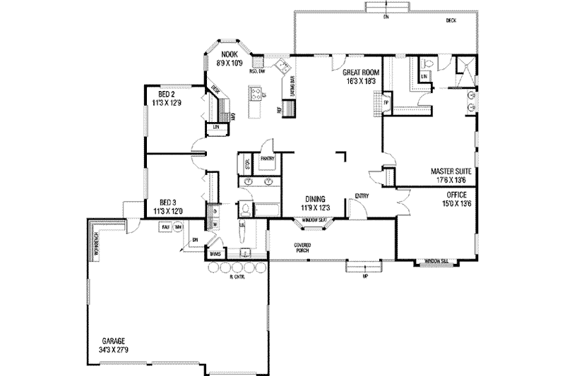 Dream House Plan - Floor Plan - Main Floor for Ranch House Plan #60-245 - 4 bed, 2 bath