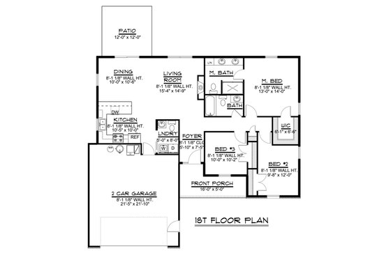 Floor Plan - Main Floor for Ranch House Plan #1064-32 - 3 bed, 2.5 bath