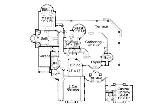 Floor Plan - Main Floor for Mediterranean House Plan #411-116 - 4 bed, 5.5 bath