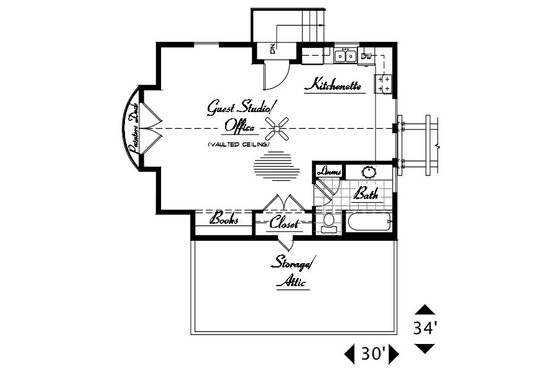 Floor Plan - Upper Floor for Craftsman House Plan #487-3 - 1 bed, 1 bath