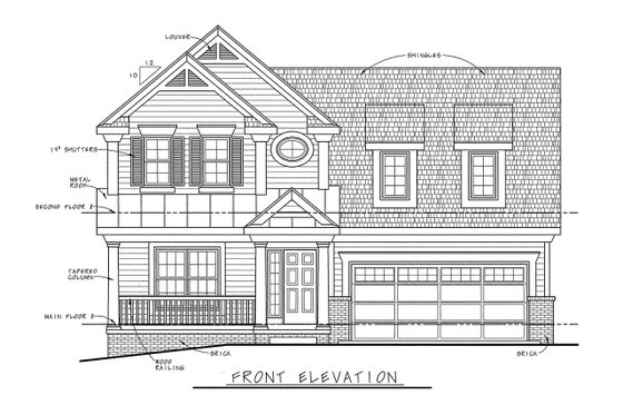 Exterior - Front Elevation 4 for Country House Plan #20-2227 - 3 bed, 2.5 bath
