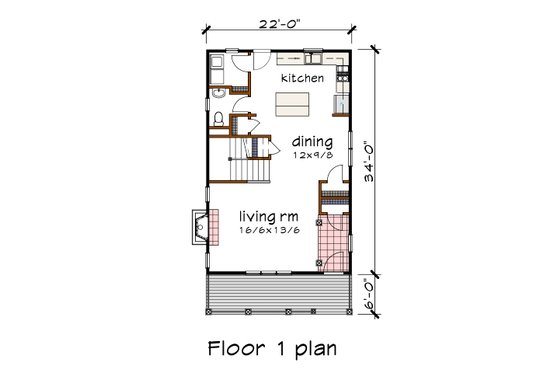 Floor Plan - Main Floor for Farmhouse House Plan #79-196 - 3 bed, 2.5 bath
