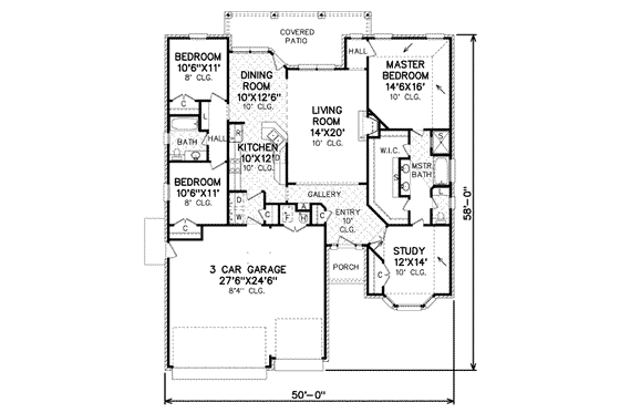 Floor Plan - Main Floor for Traditional House Plan #65-440 - 3 bed, 2 bath