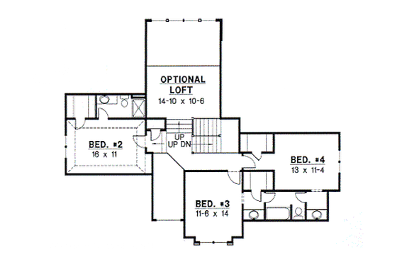 Floor Plan - Upper Floor for European House Plan #67-313 - 4 bed, 3 bath