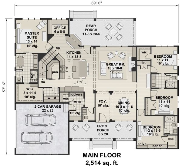 Home Plan - Farmhouse Floor Plan - Main Floor Plan #51-1143