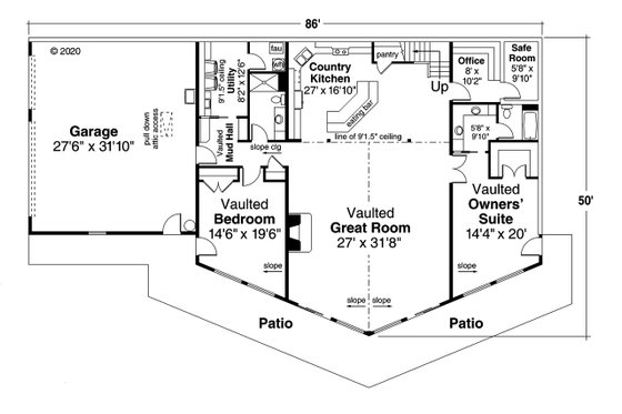 Floor Plan - Main Floor for Cabin House Plan #124-1183 - 2 bed, 2 bath