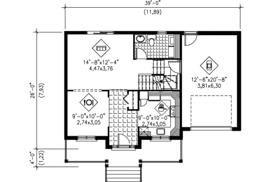 Floor Plan - Main Floor for European House Plan #25-4143 - 3 bed, 1.5 bath