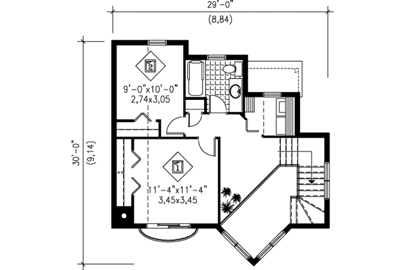 House Blueprint - Floor Plan - Upper Floor for Modern House Plan #25-4203 - 2 bed, 1 bath