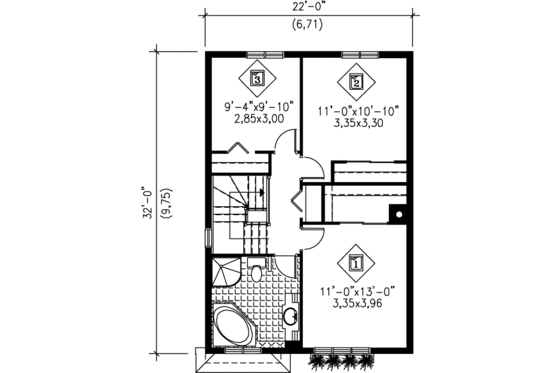 Floor Plan - Upper Floor for Traditional House Plan #25-261 - 3 bed, 1.5 bath