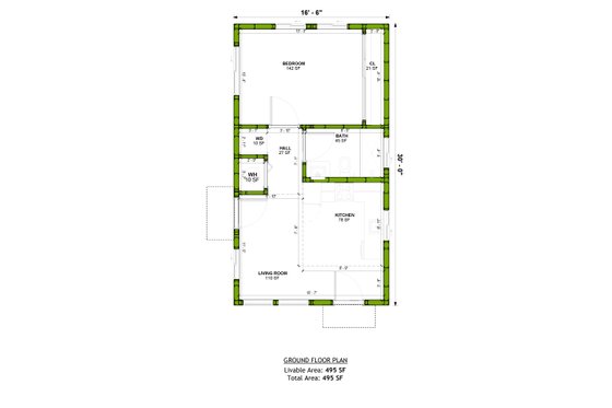 Floor Plan - Main Floor for Adobe / Southwestern House Plan #1106-126 - 1 bed, 1 bath