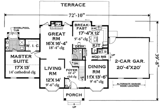 Floor Plan - Main Floor for Colonial House Plan #3-228 - 4 bed, 2.5 bath