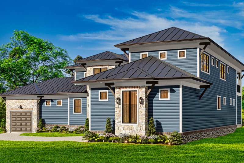 Home Plan - Exterior - Front Elevation 7 for Prairie House Plan #54-573 - 5 bed, 5.5 bath
