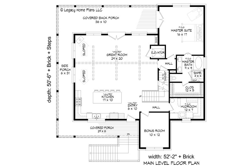 Architectural House Design - Floor Plan - Main Floor for Southern House Plan #932-827 - 3 bed, 2 bath