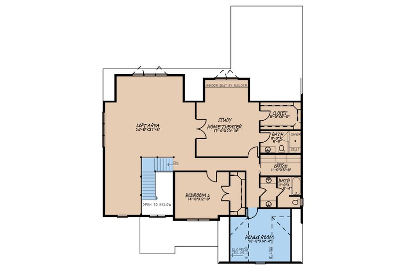 House Blueprint - Floor Plan - Upper Floor for Craftsman House Plan #923-230 - 3 bed, 3.5 bath
