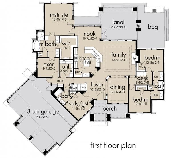 Home Plan - Lodge craftsman house by David Wiggins - 2900 sft with great indoor and outdoor living Houseplans #120-172