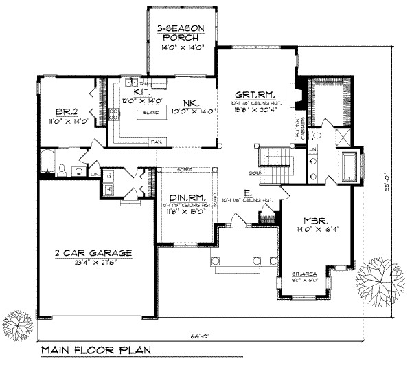 Traditional Style House Plan - 2 Beds 2 Baths 2140 Sq Ft Plan #70-298 