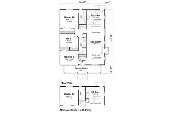 Floor Plan - Main Floor 1 for Farmhouse House Plan #312-715 - 3 bed, 2 bath