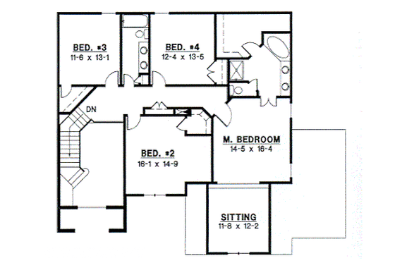 Floor Plan - Upper Floor for European House Plan #67-729 - 4 bed, 2 bath
