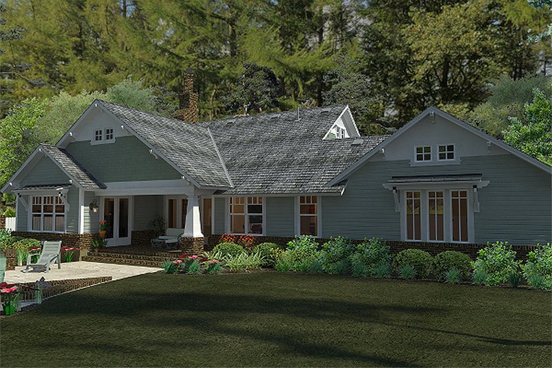 Home Plan - Bungalow style, Craftsman design rear elevation
