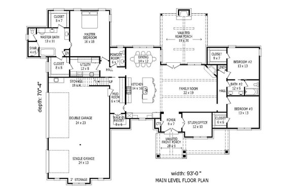 Floor Plan - Main Floor for European House Plan #932-11 - 4 bed, 3.5 bath